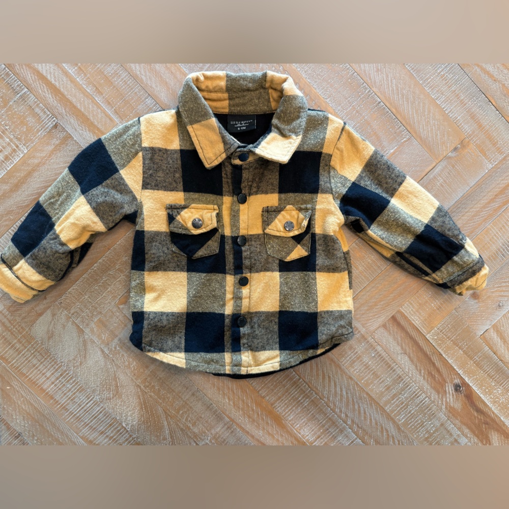 Little Bipsy Yellow and Black Checkered Flannel Button Down Shirt